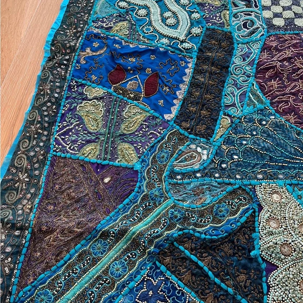 Handcrafted Blue & Teal Patchwork Tapestry Wall Hanging